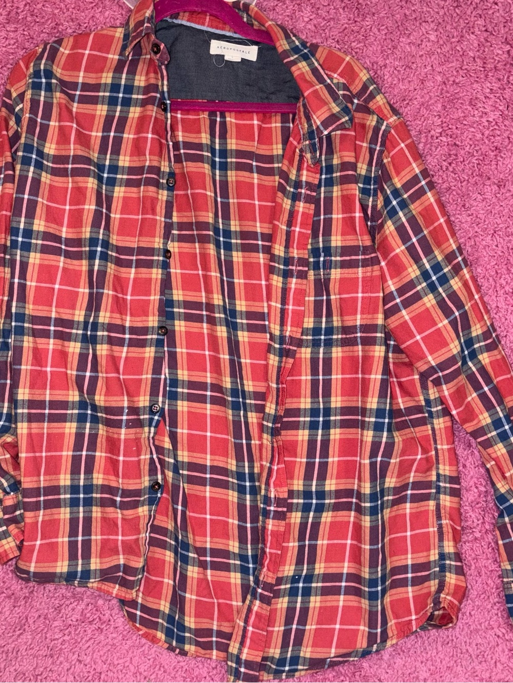 Aeropostale Red and Navy Plaid Button-Up Shirt